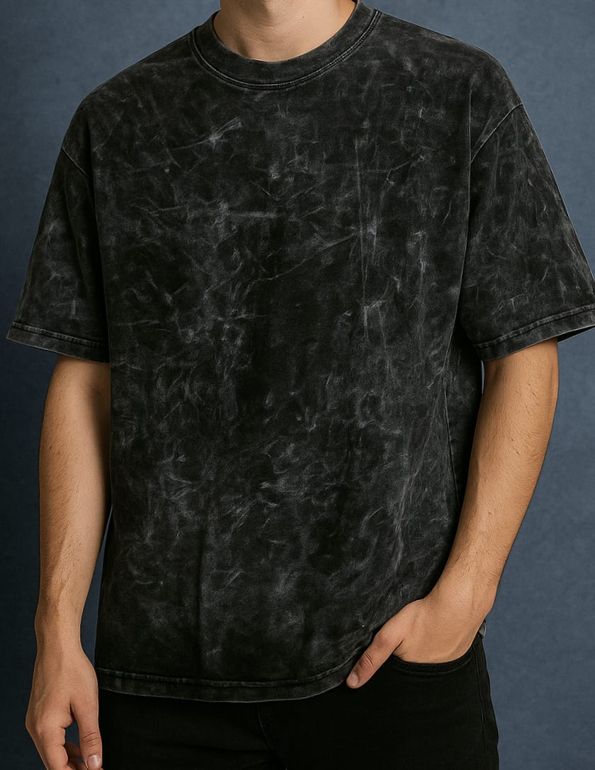 BLACK ACID WASH OVERSIZED T-SHIRT